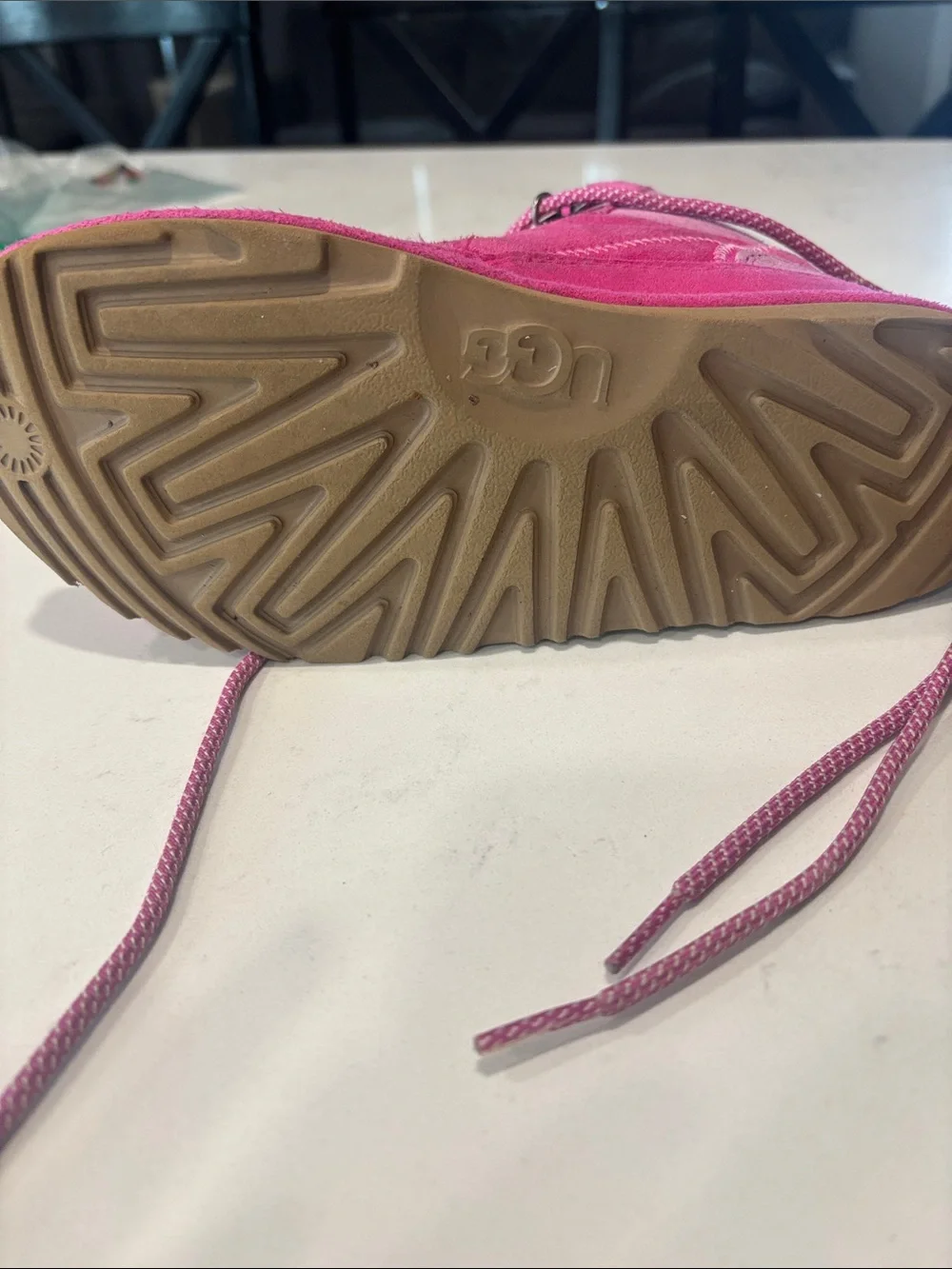 UGG Kids Hot Pink Suede Shearling-Lined Lace-Up Boots